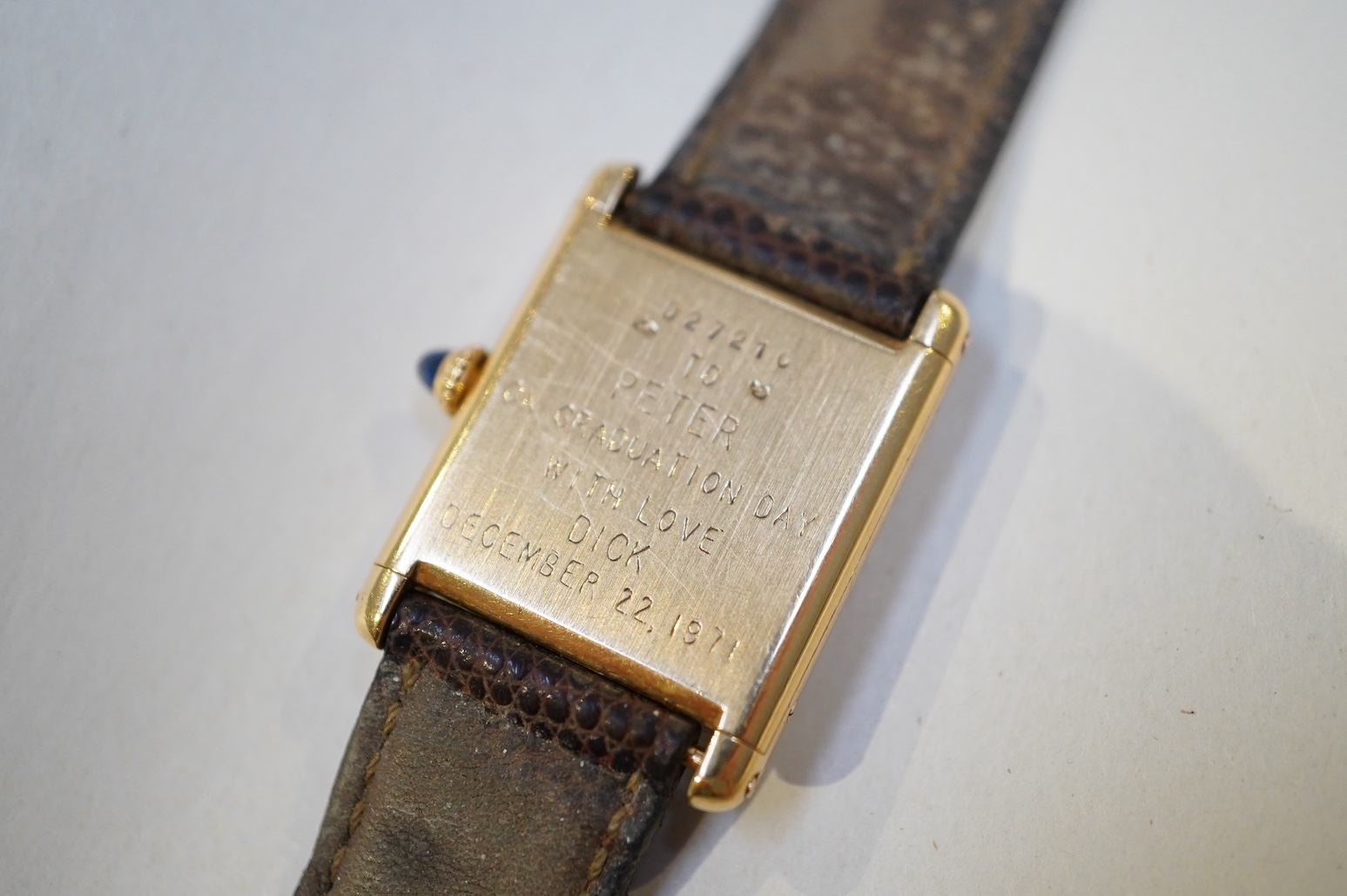 Richard Avedon (American, 1923-2004), a Cartier 18ct. gold tank manual wind wrist watch